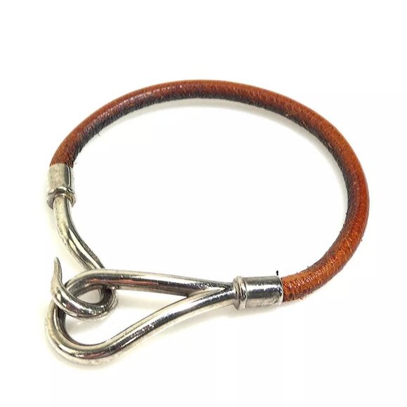 Auth HERMES Jumbo Bracelet Brown/Silver Leather/Metal - Picture 1 of 15